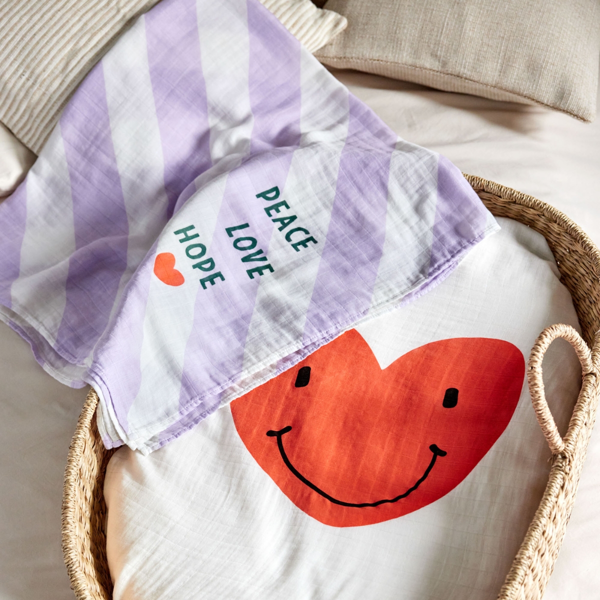 Lot de 2 langes Happy Rascals Coeur lavande (120 x 120 cm) (Lassig) - Image 3