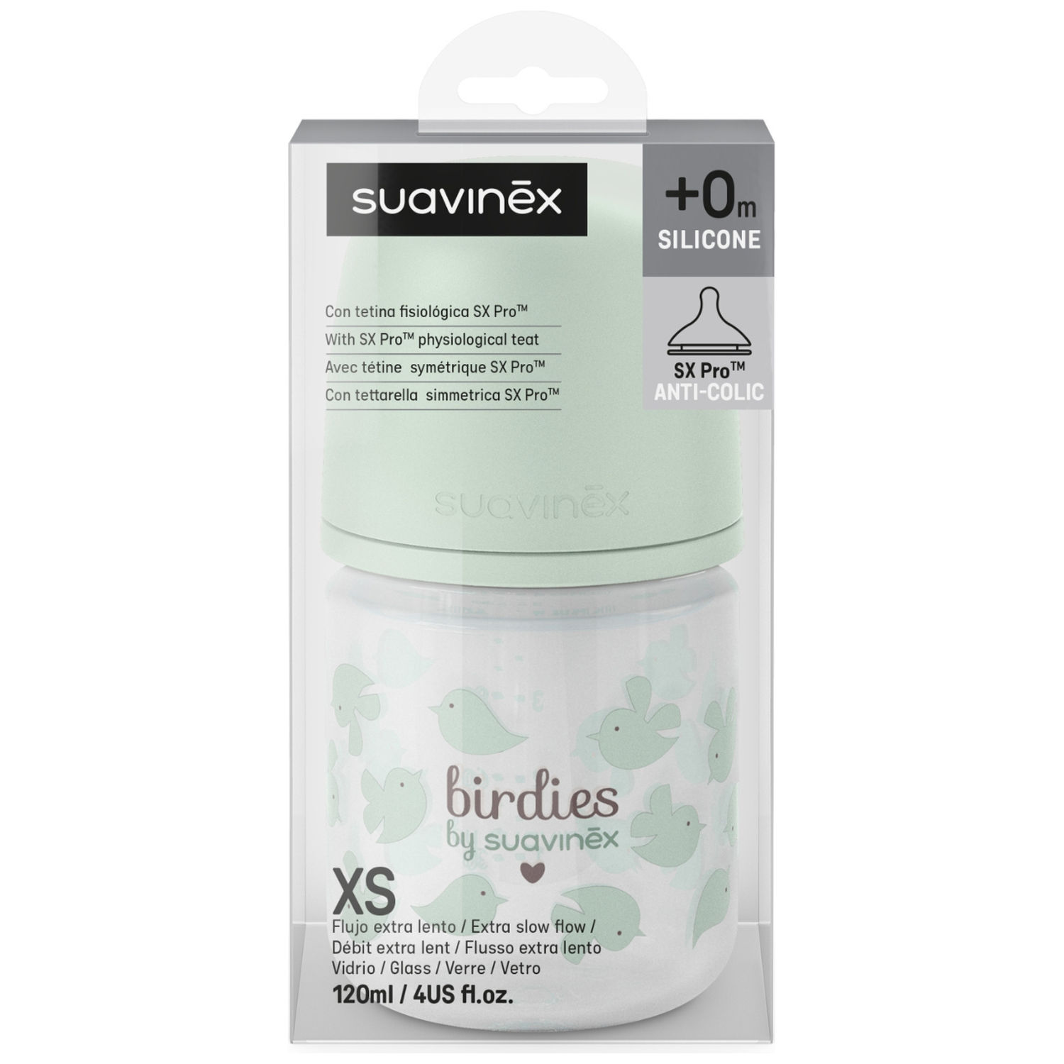 Biberon en verre tétine SXPro Xs Birdies Vert (120Ml) (Suavinex) - Image 4