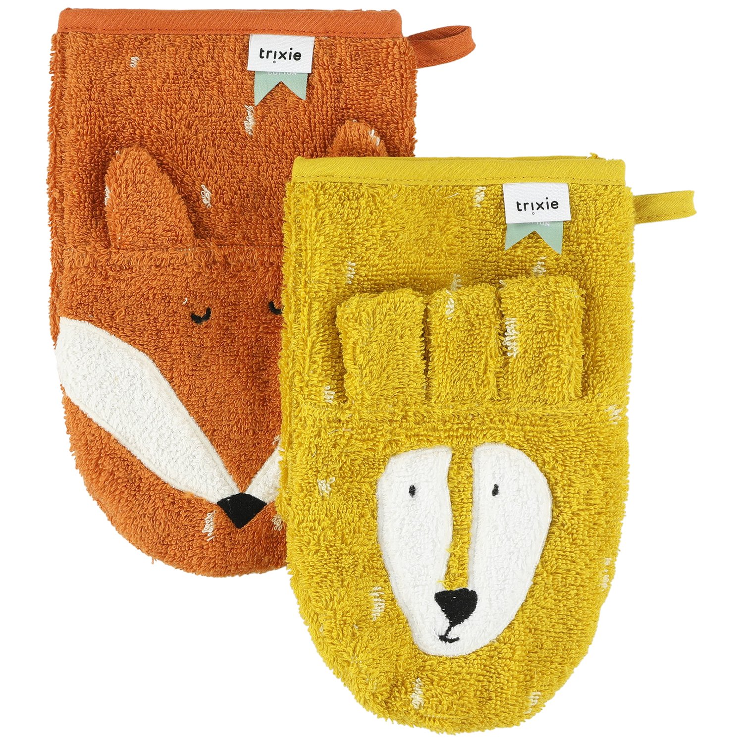 Trixie - Lot de 2 gants de toilette Mr. Lion et Mr. Fox