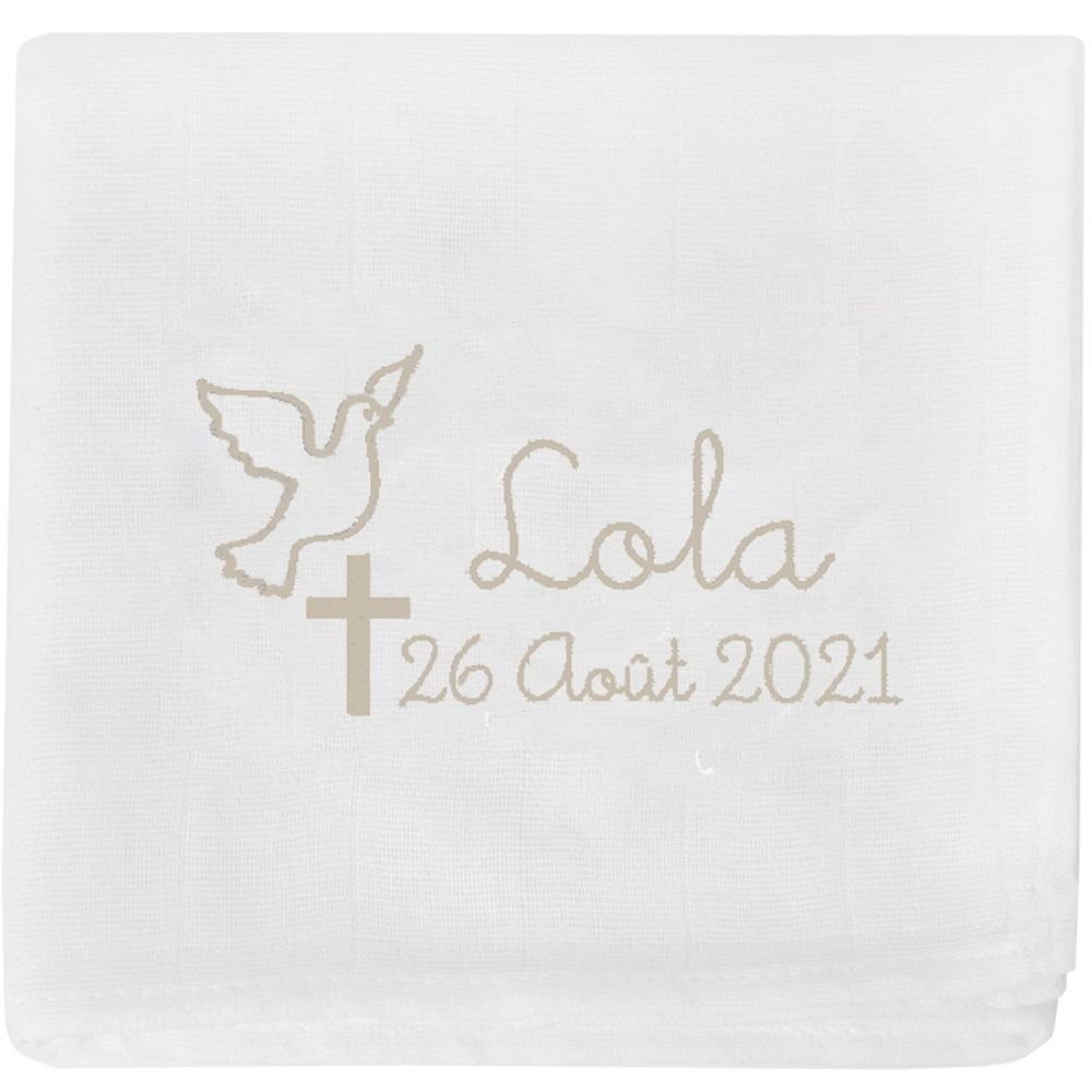 ANVIE - Lange de baptême personnalisable beige (70 x 70 cm)
