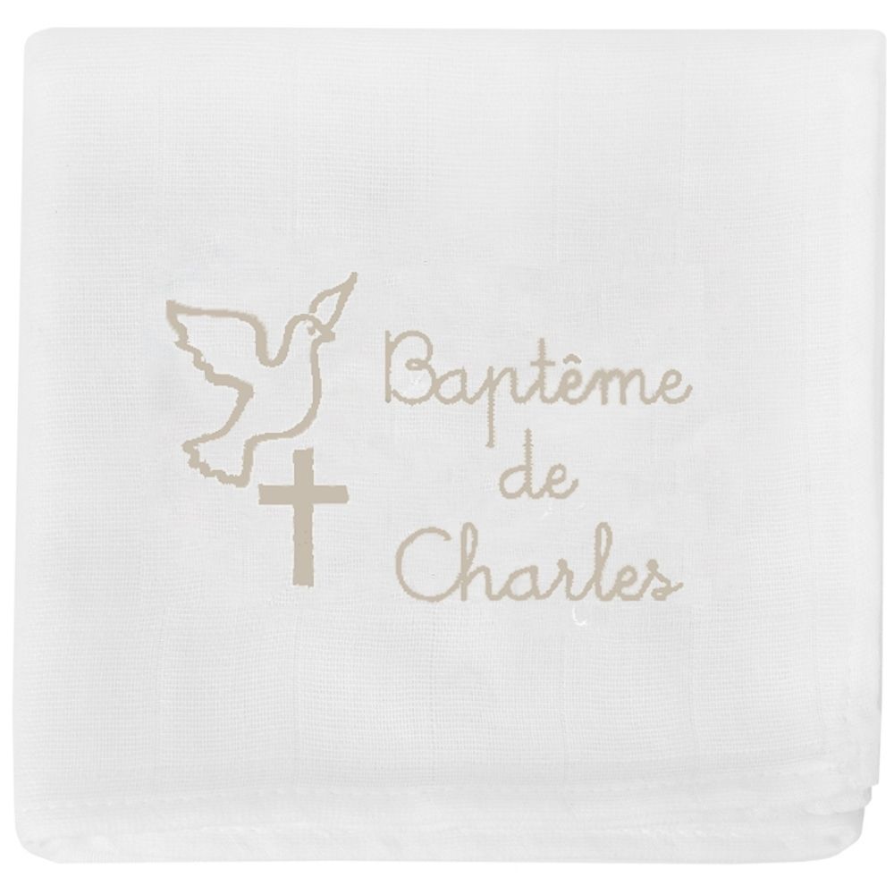 Lange de baptême personnalisable beige (70 x 70 cm) (ANVIE) - Image 1