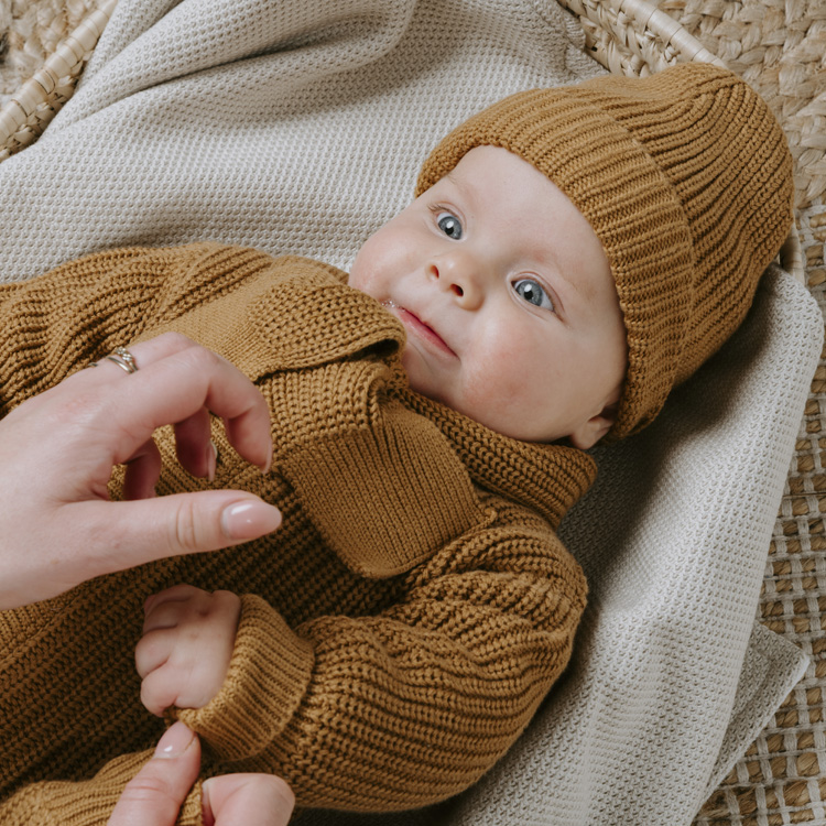Bonnet bébé en teddy coton bio Soul Caramel (0-3 mois) (Baby's Only) - Image 2