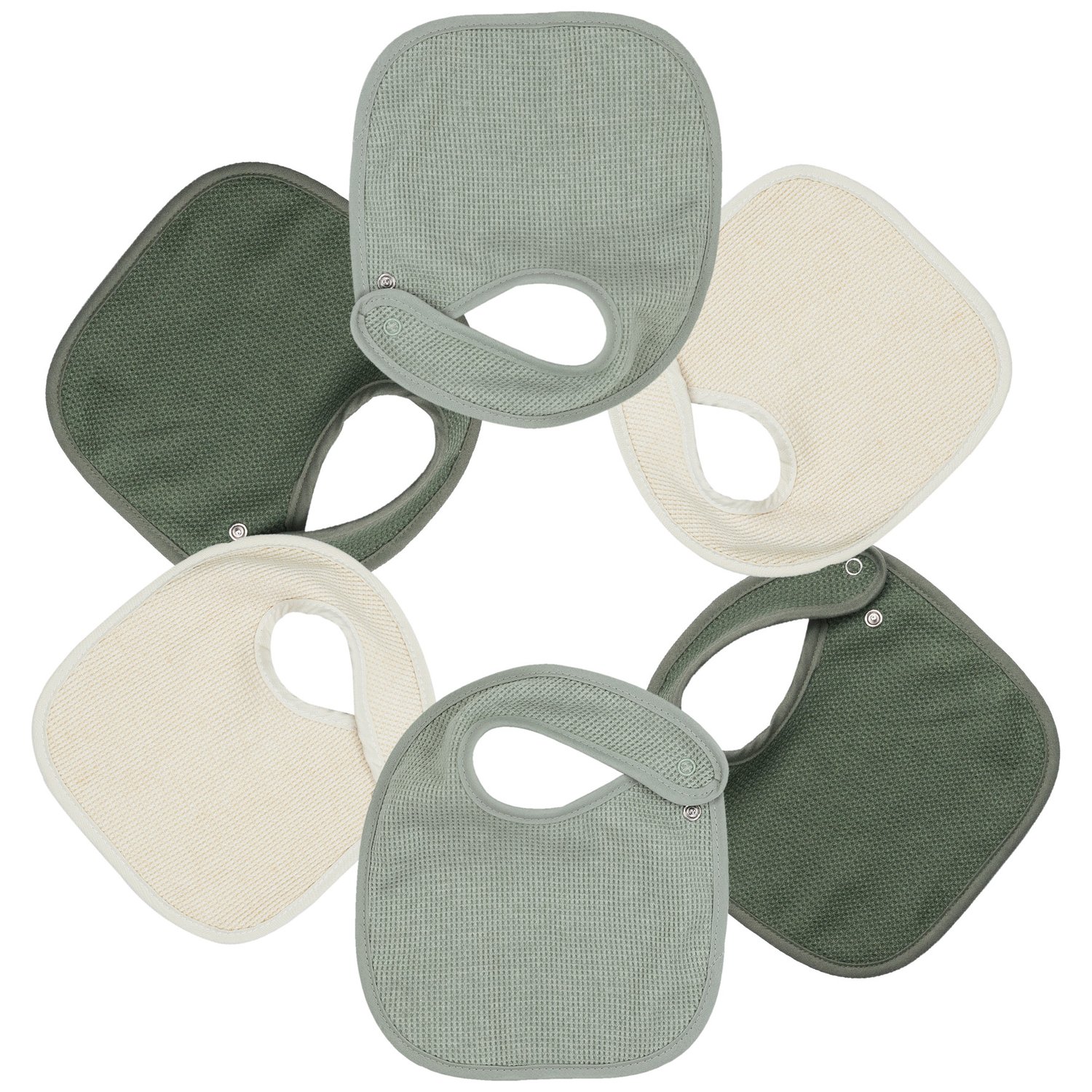 Trois Kilos Sept - Lot de 6 bavoirs de naissance Nid d'abeille Sauge