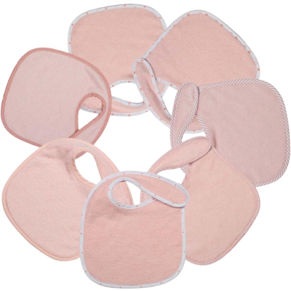 Trois Kilos Sept - Lot de 7 bavoirs de naissance à velcro roses
