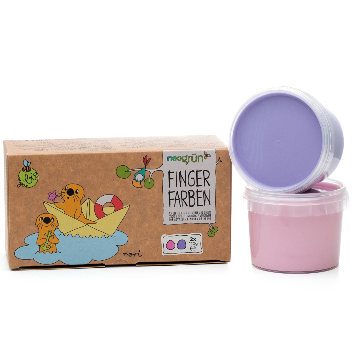 Coffret Nori 2 pots rose + violet peinture aux doigts naturelle et vegan (Neogrün) - Image 5
