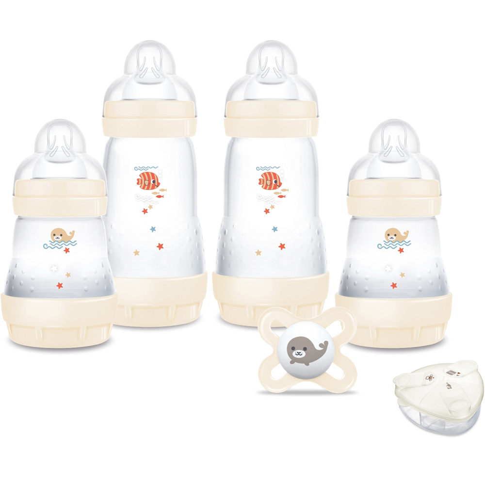Coffret naissance Coton (4 biberons+1 sucette+1 boîte doseuse) (MAM) - Image 1