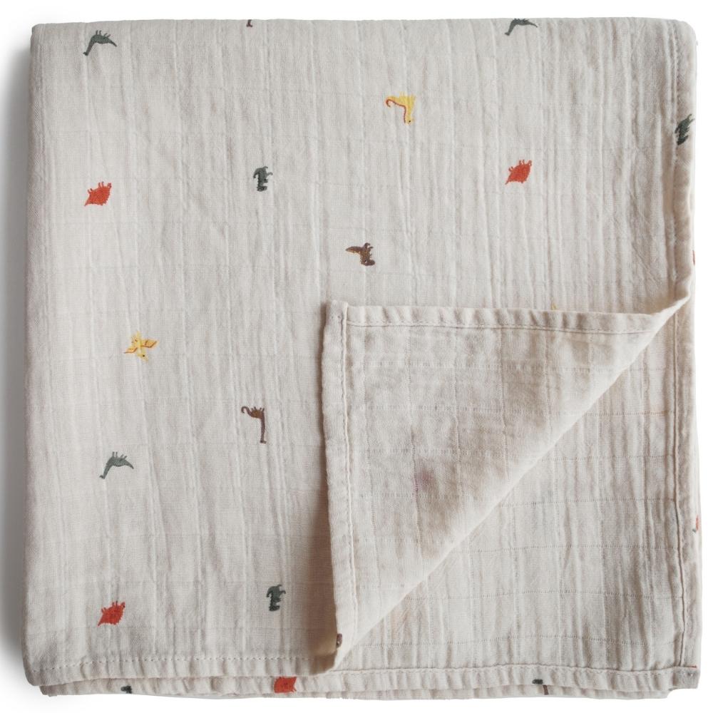 Maxi lange en coton bio Dinosaure (120 x 120 cm) (Mushie) - Image 1