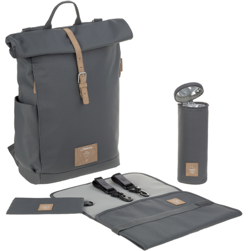 Sac à dos à langer en polyester recyclé Rolltop anthracite (Lassig) - Image 1