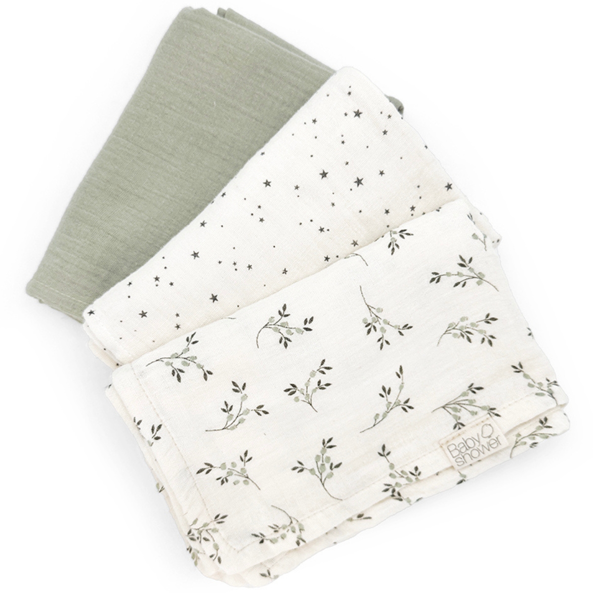 Lot de 3 langes Olive Bloom (70 x 70 cm) (Babyshower) - Image 3