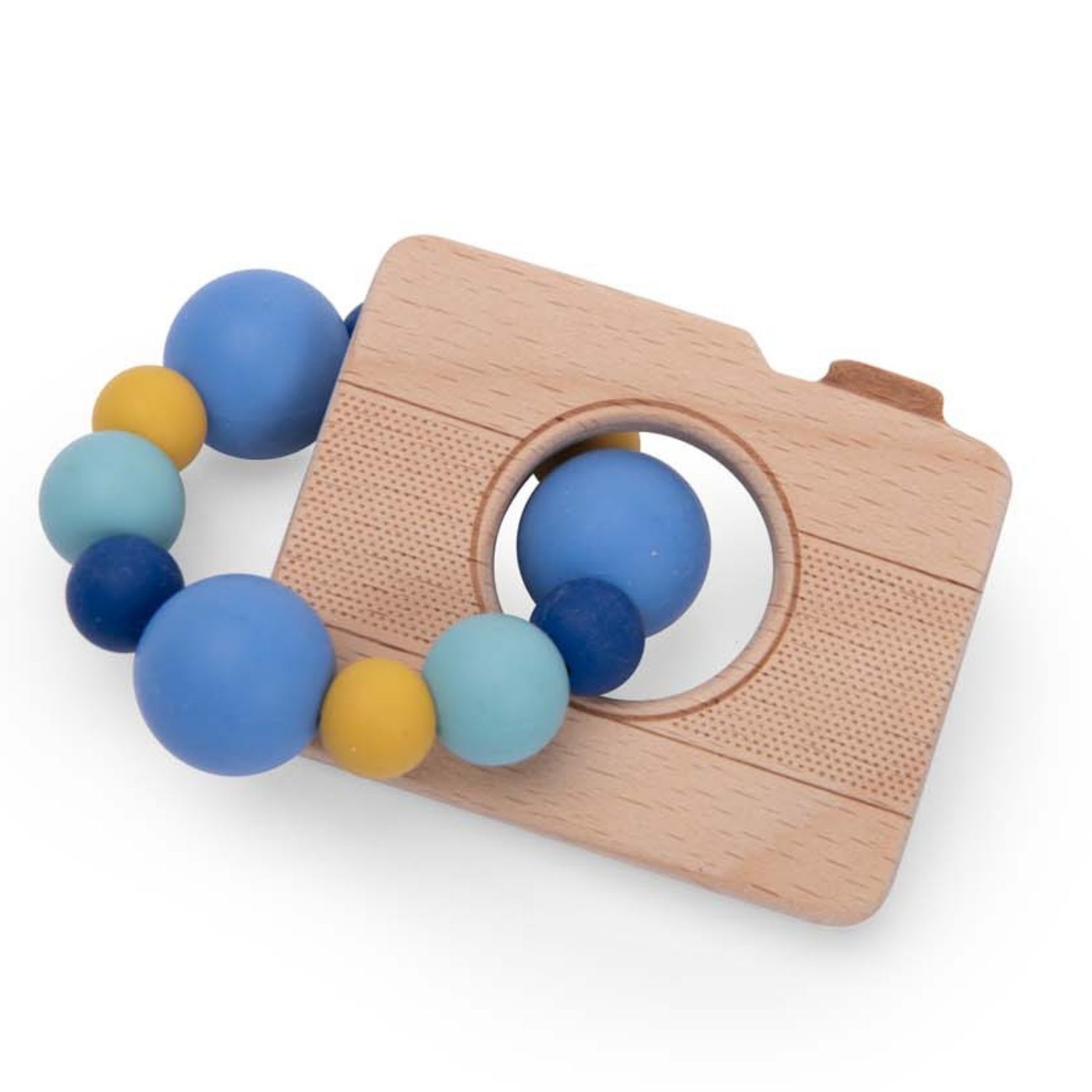 Hochet anneau de dentition bois et silicone appareil photo Puce et Pilou (Moulin Roty) - Image 4