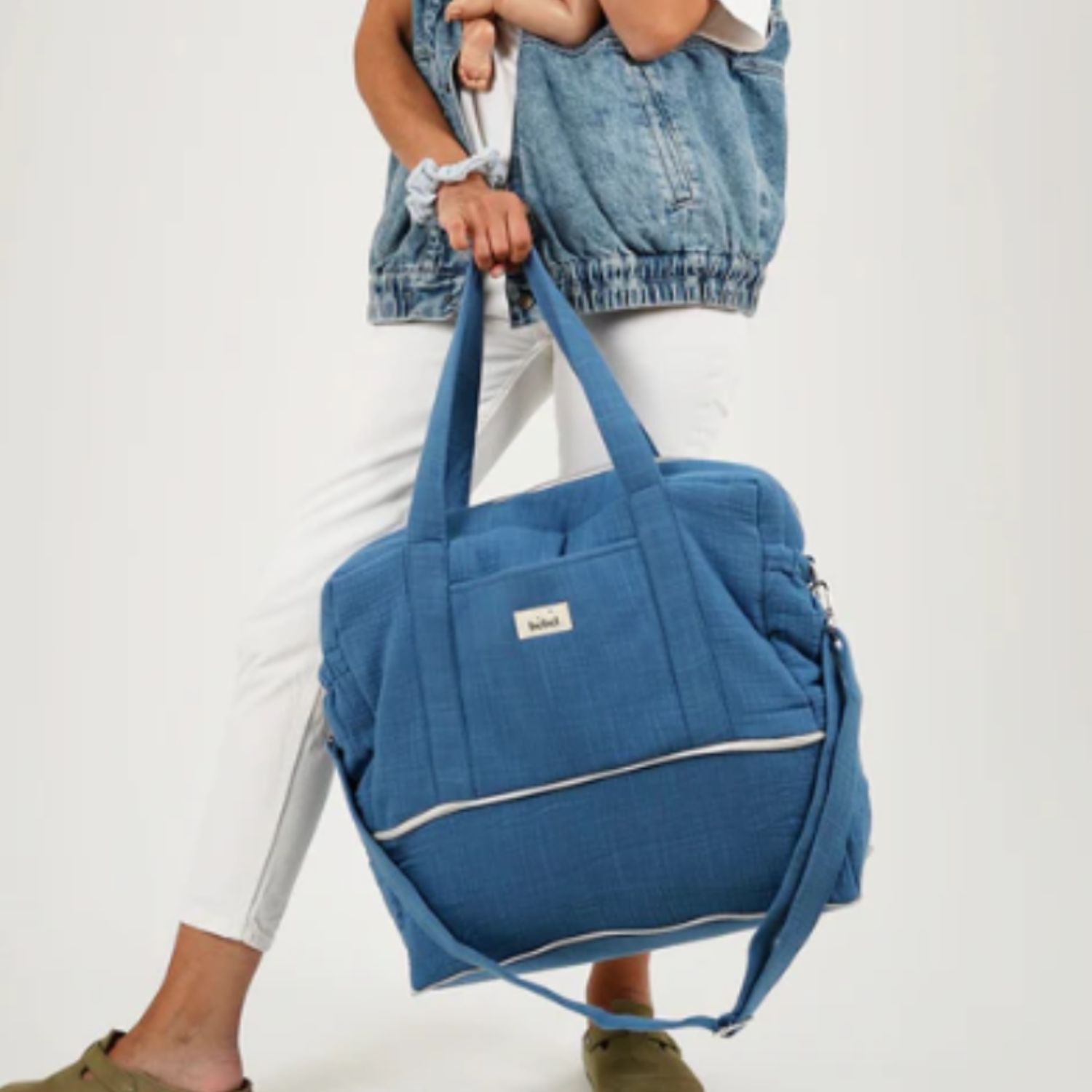 Sac à langer 24/48h effet lin bleu capri (BEBEL) - Image 1