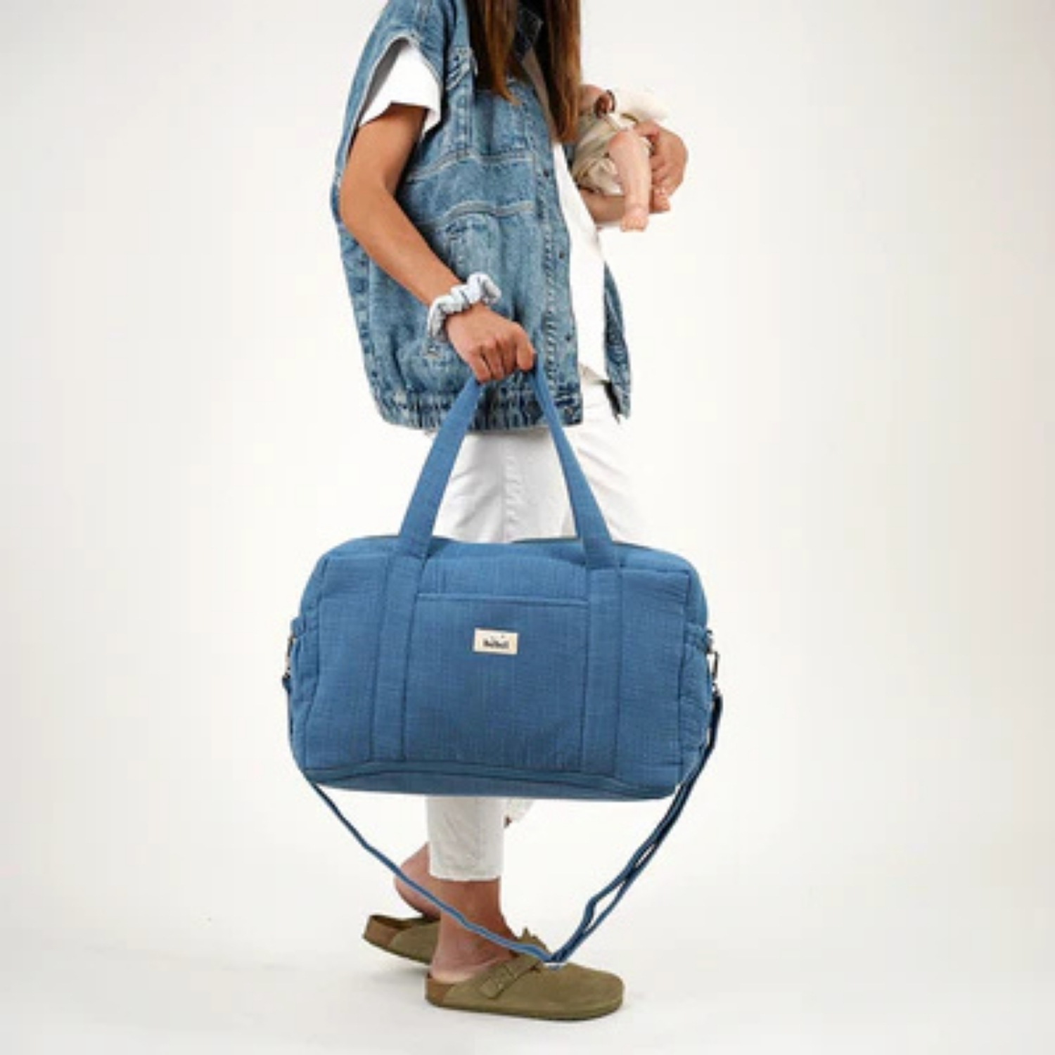 Sac à langer 24/48h effet lin bleu capri (BEBEL) - Image 4