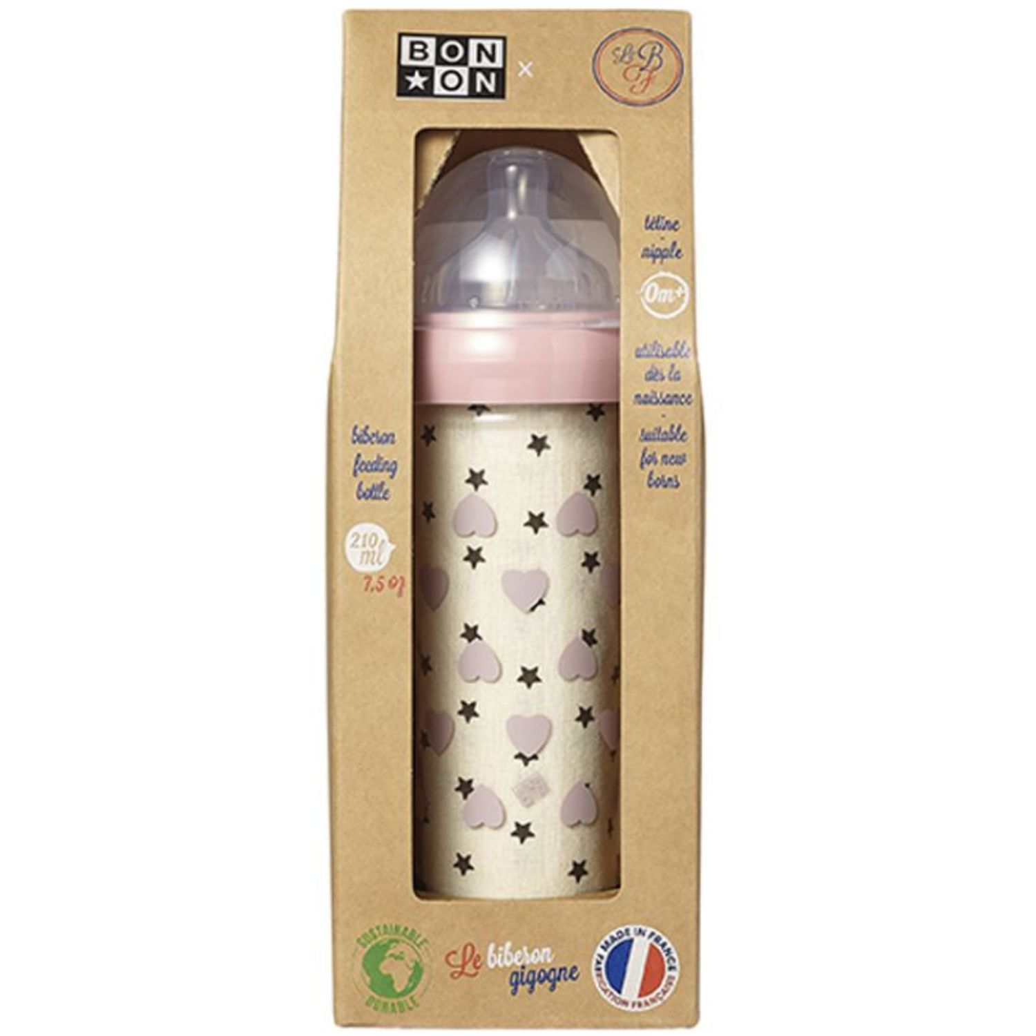 Biberon anti colique coeurs roses X BONTON (210 ml) (Le biberon français) - Image 2