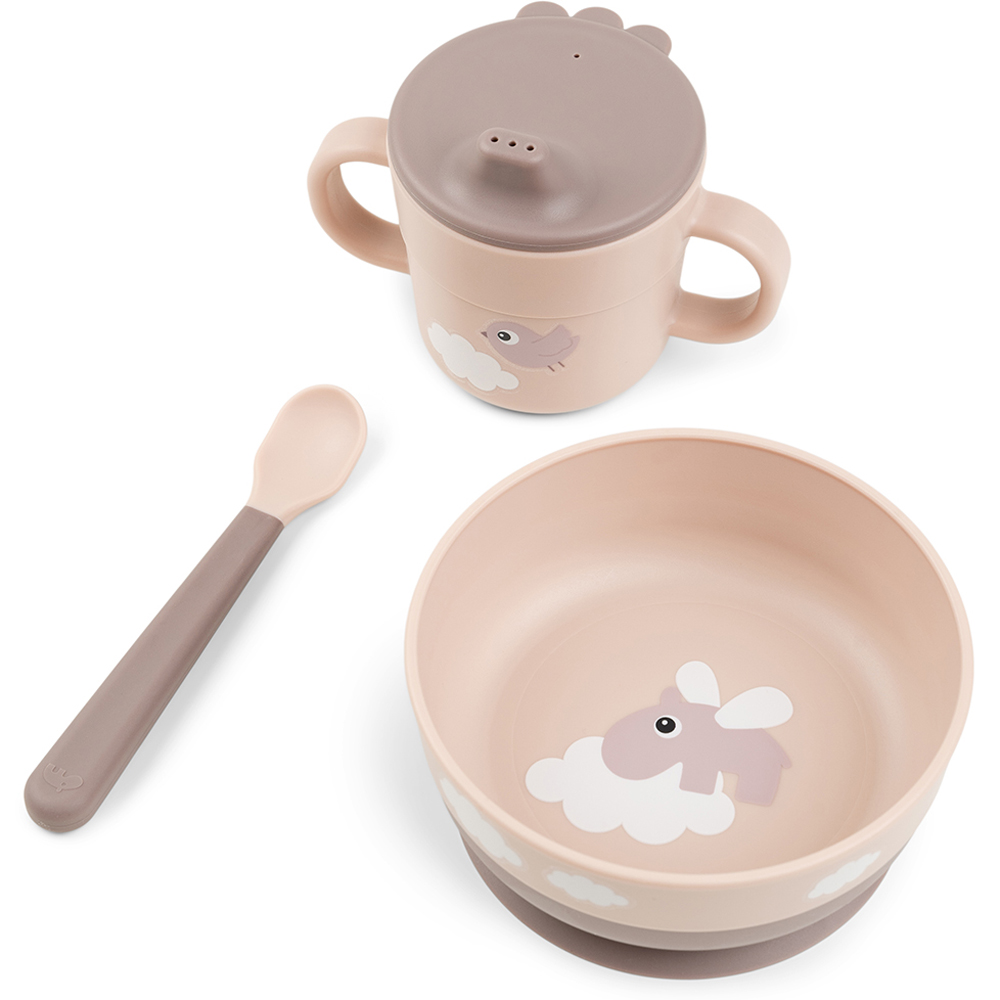 Done by deer - Coffret premier repas Happy clouds Rose (3 pièces)