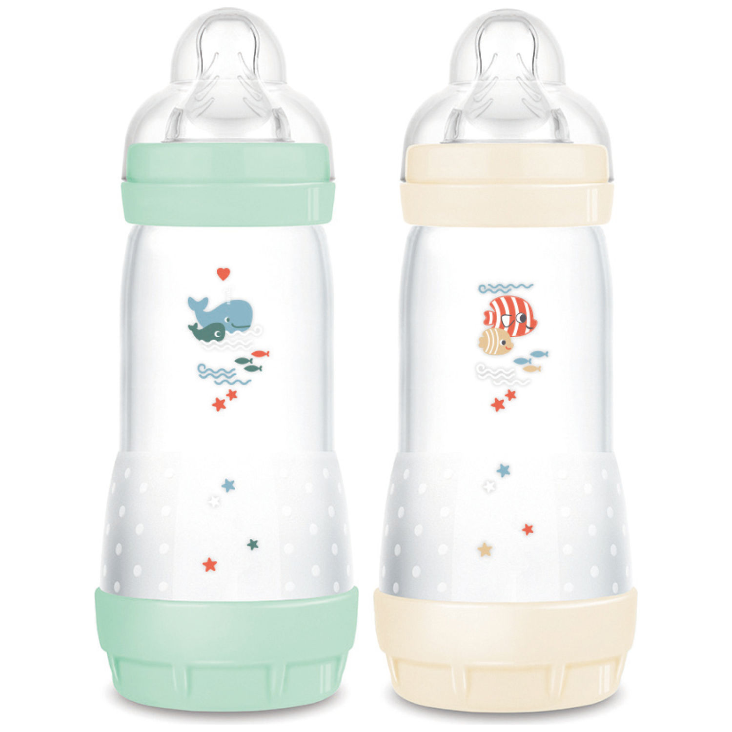 Mam - Lot de 2 biberons Easy Start anti-colique Menthe Tétine débit 3 (320ml)