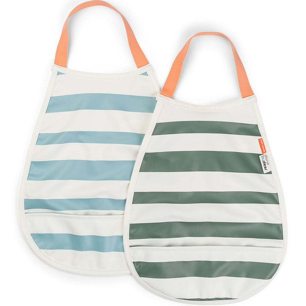 Done by deer - Lot de 2 bavoirs élastique Stripes Bleu et vert