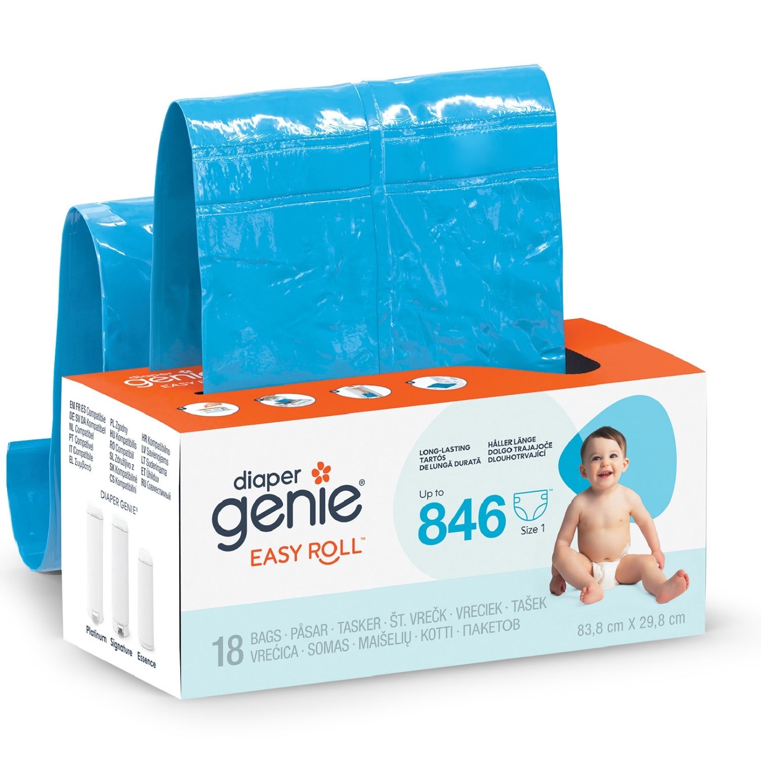 Diaper Genie - Recharges Easy Roll pour poubelle à couches Platinium