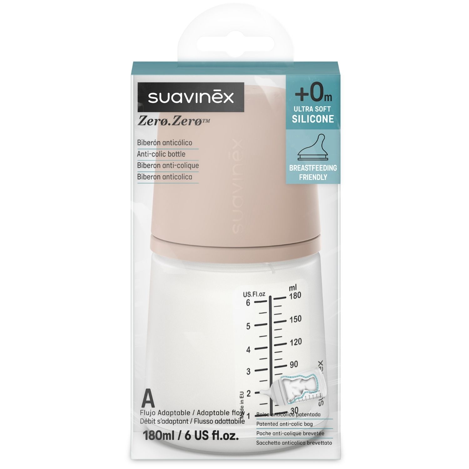 Biberon anti-colique Zerø.Zerø - Taille unique Spécial Allaitement - A Medium (180 ml) (Suavinex) - Image 6