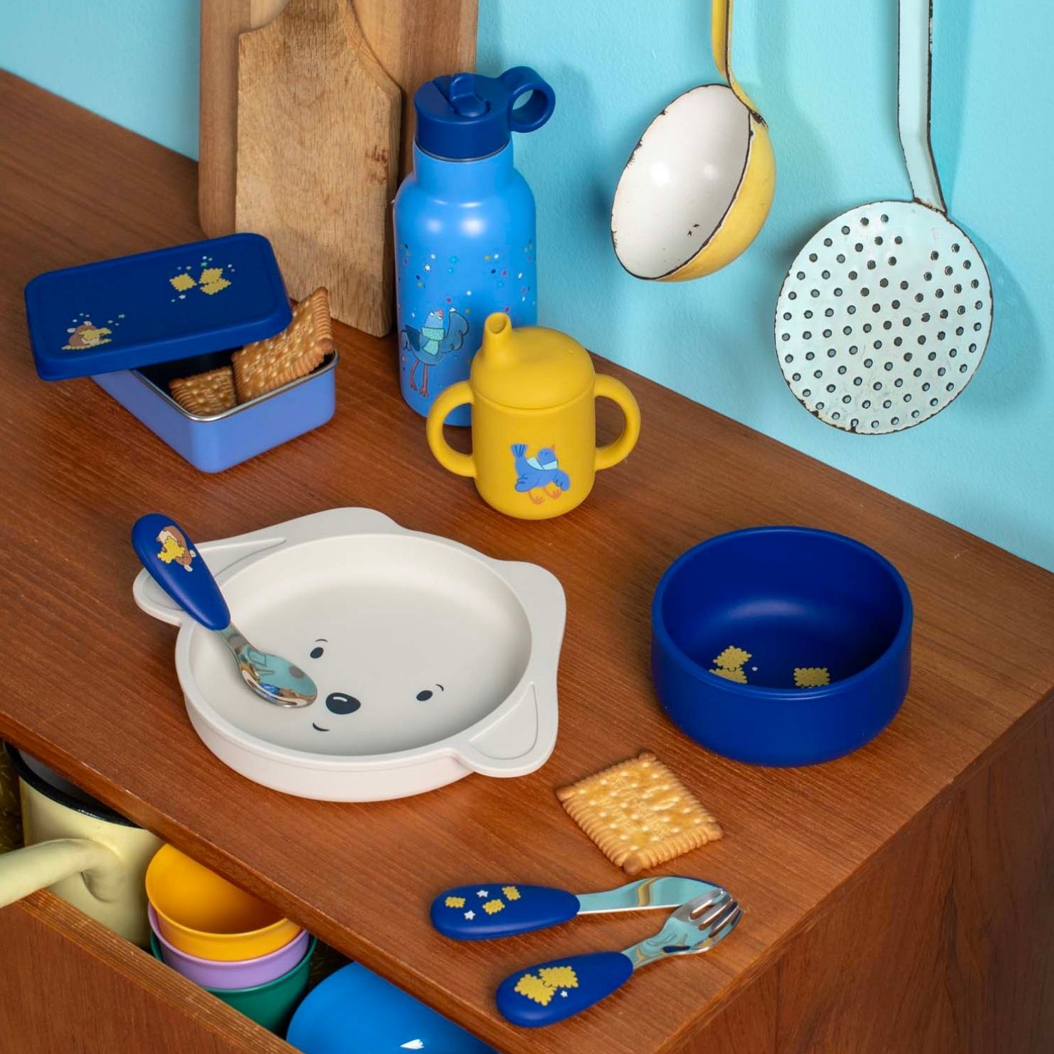 Set vaisselle silicone Puce et Pilou (Moulin Roty) - Image 1