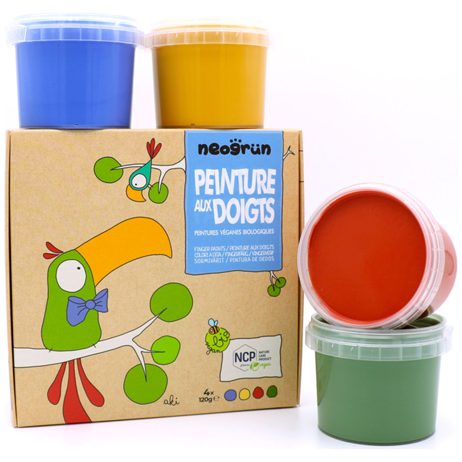 Coffret Aki peinture aux doigts naturelle et vegan (assort. 4 pots) - Reconditionné (Neogrün) - Image 3