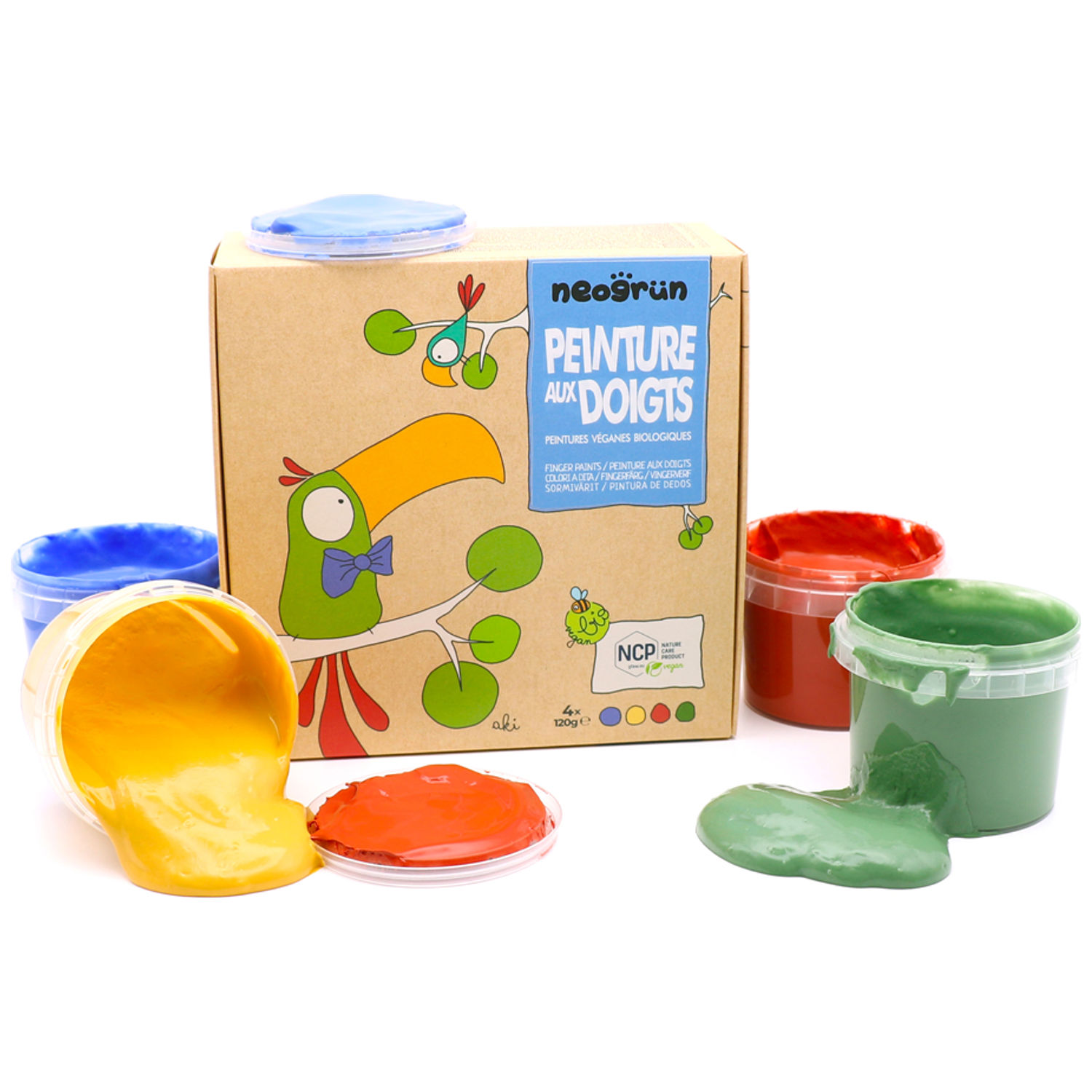 Coffret Aki peinture aux doigts naturelle et vegan (assort. 4 pots) - Reconditionné (Neogrün) - Image 4