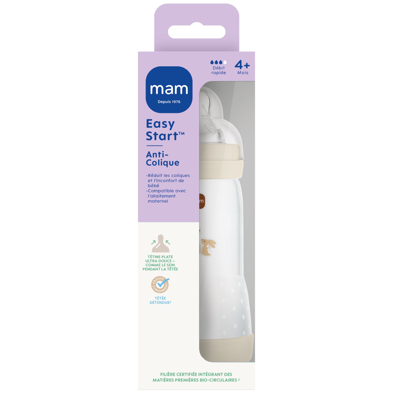 Mam - Biberon Easy Start anti-colique Sable Tétine Débit 3 (320ml)
