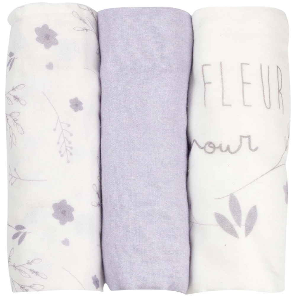 Lot de 3 langes en mousseline de coton Lavandoux (70 x 70 cm) (Trois Kilos Sept) - Image 1