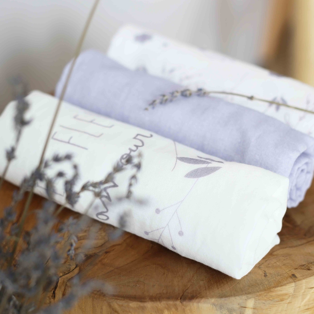 Lot de 3 langes en mousseline de coton Lavandoux (70 x 70 cm) (Trois Kilos Sept) - Image 3
