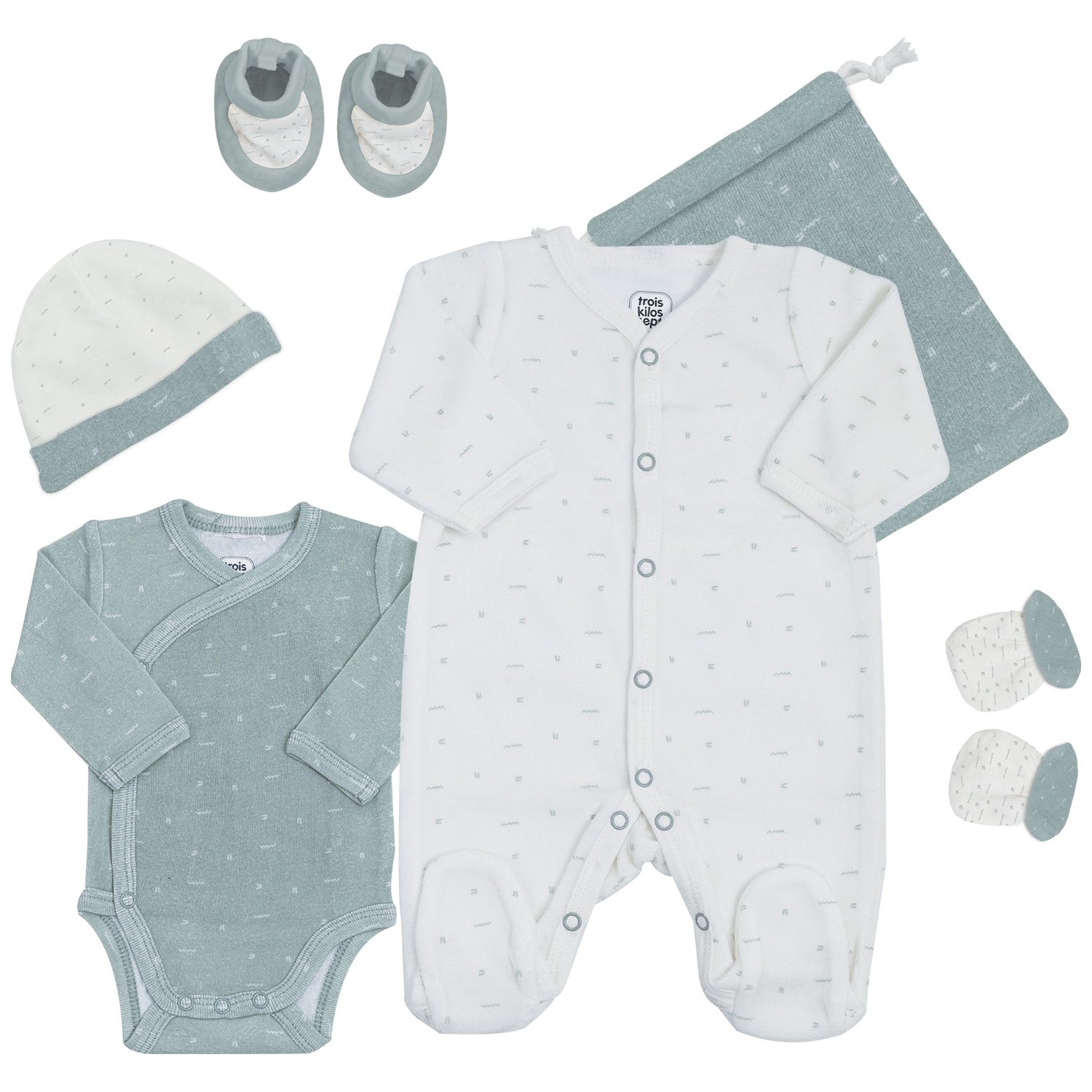 Trois Kilos Sept - Kit de naissance Sauge 6 pièces (naissance)
