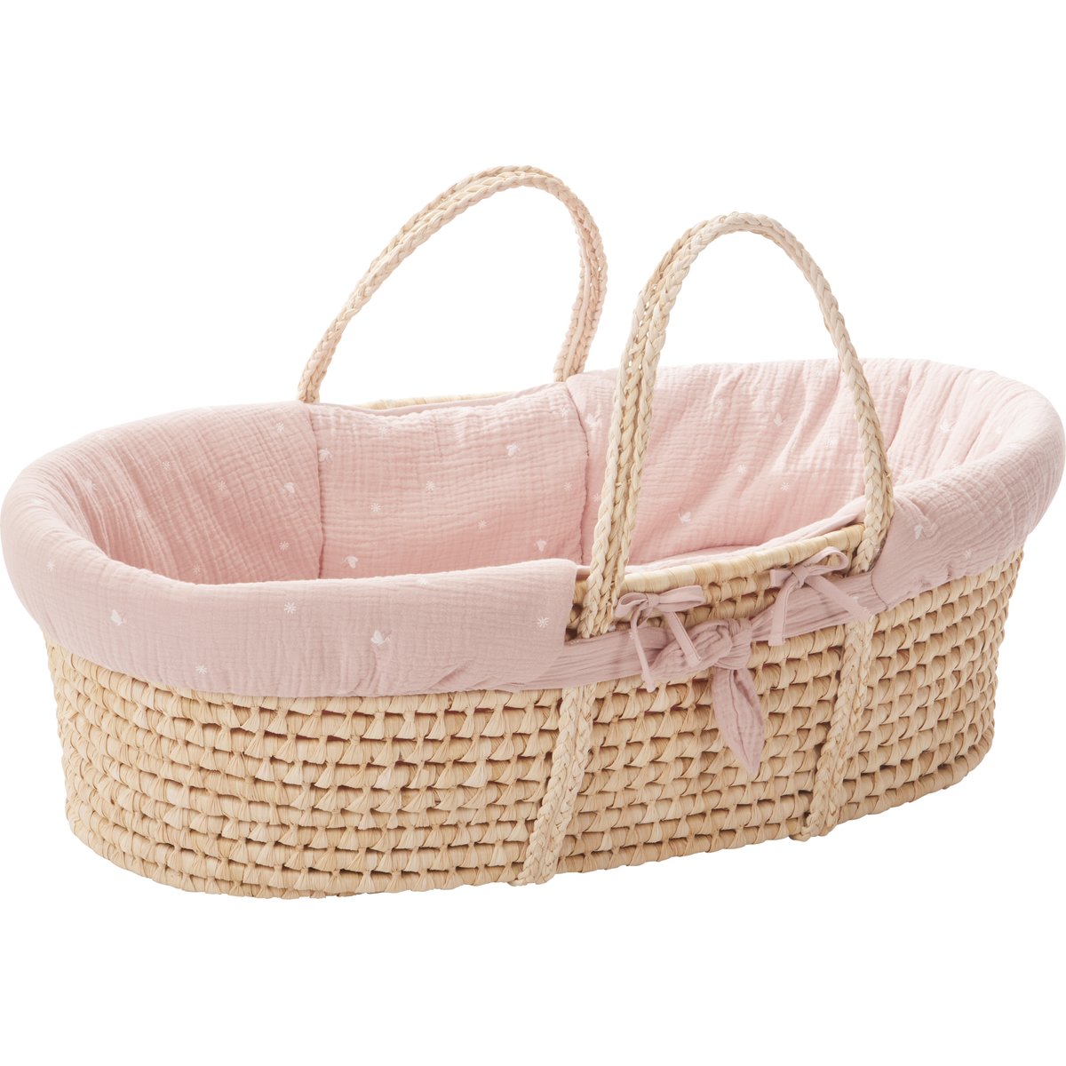 Combelle - Couffin souple en osier Promenade bucolique rose clair