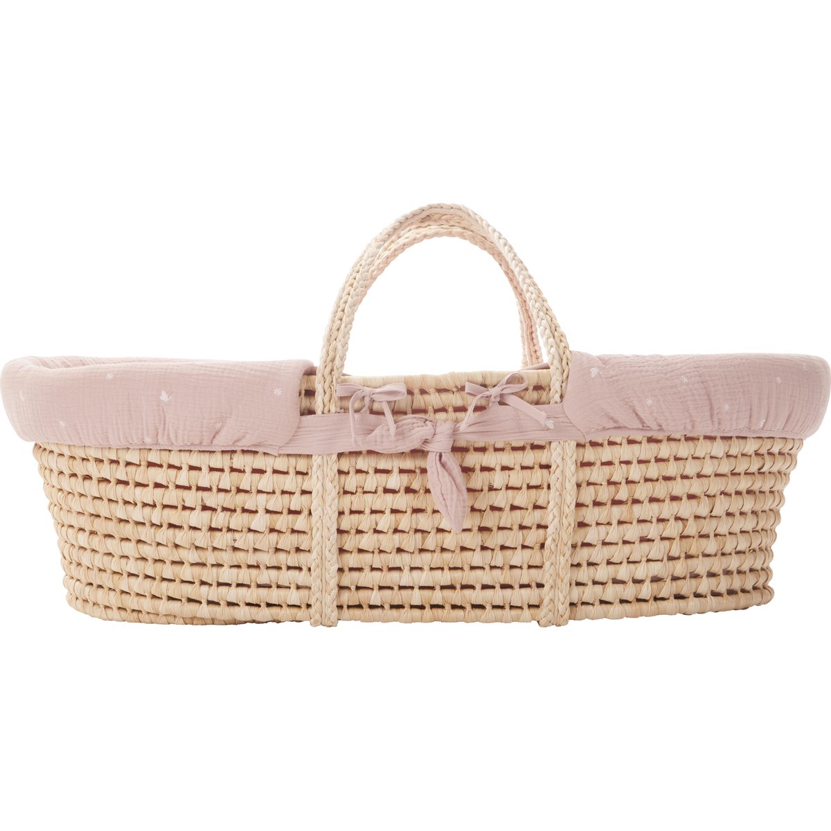 Couffin souple en osier Promenade bucolique rose clair (Combelle) - Image 1