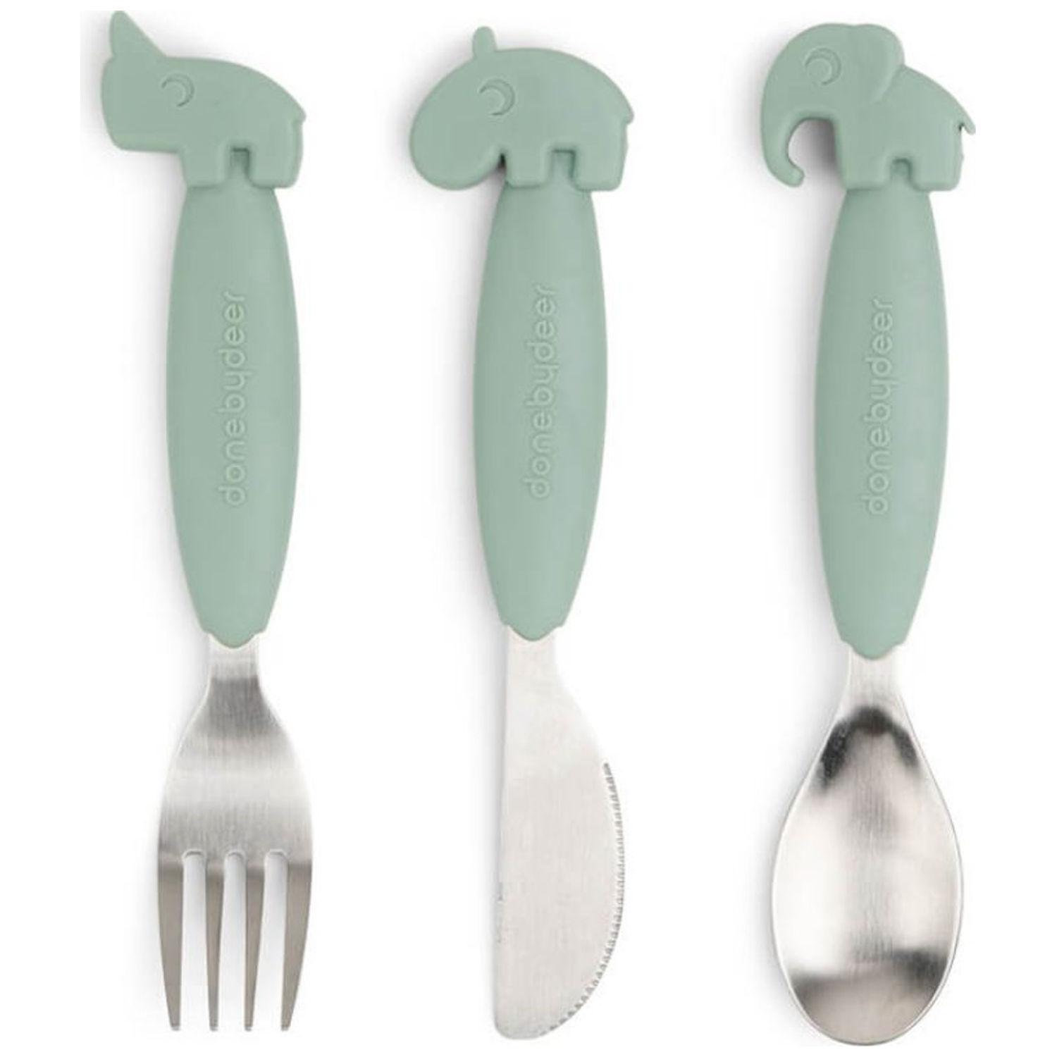 Done by deer - Set de 3 couverts Easy-grip Deer friends Vert