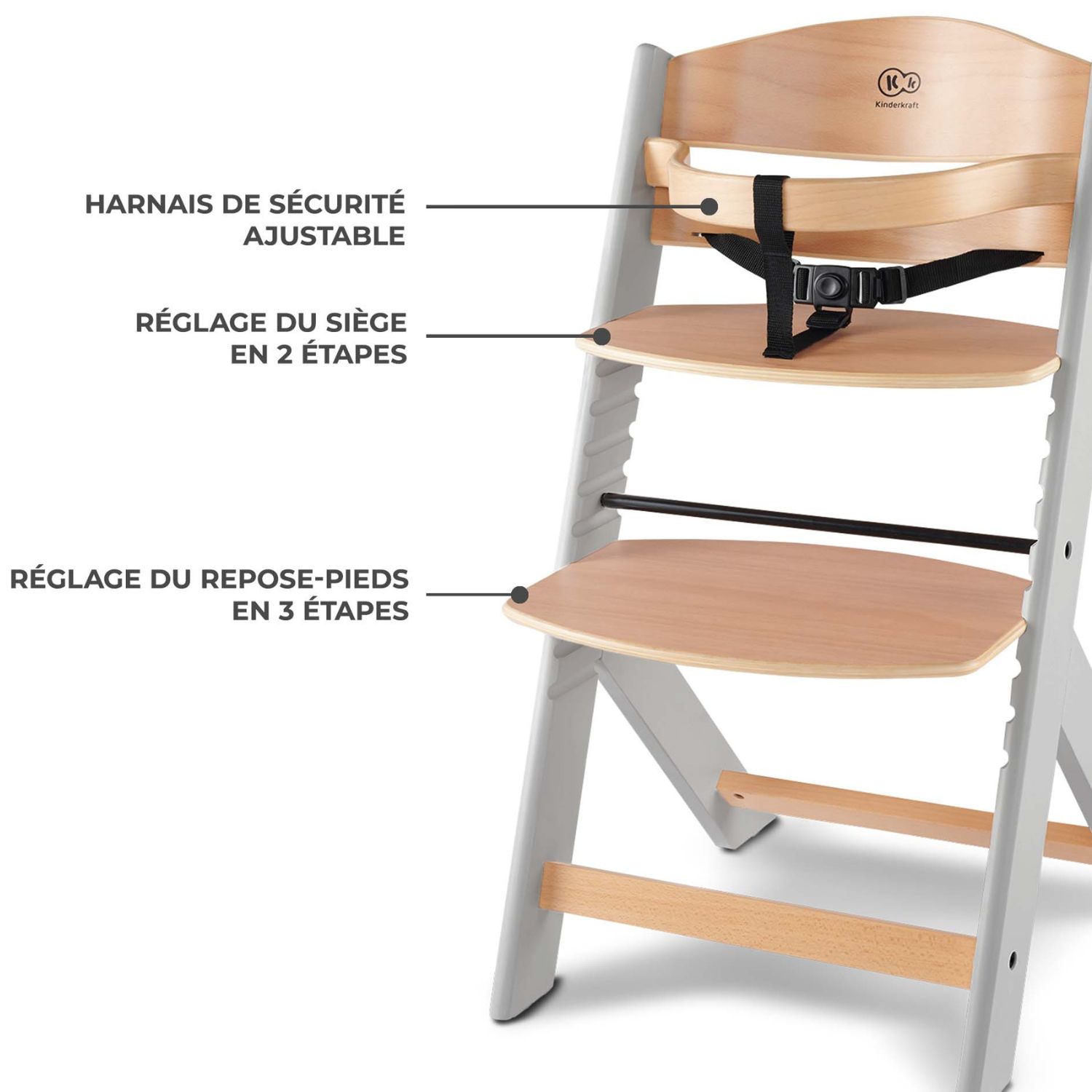 Chaise haute évolutive Enock Natural-Grey (Kinderkraft) - Image 3