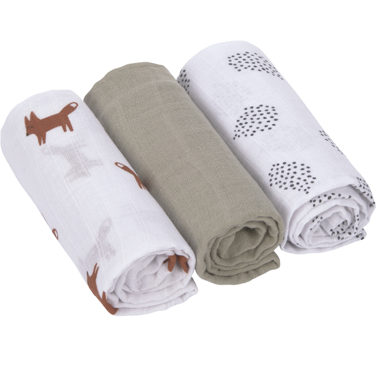 Lot de 3 langes en mousseline Little Forest Renard (60 x 60 cm)