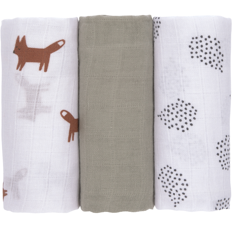 Lot de 3 langes en mousseline Little Forest Renard (60 x 60 cm) (Lassig) - Image 5