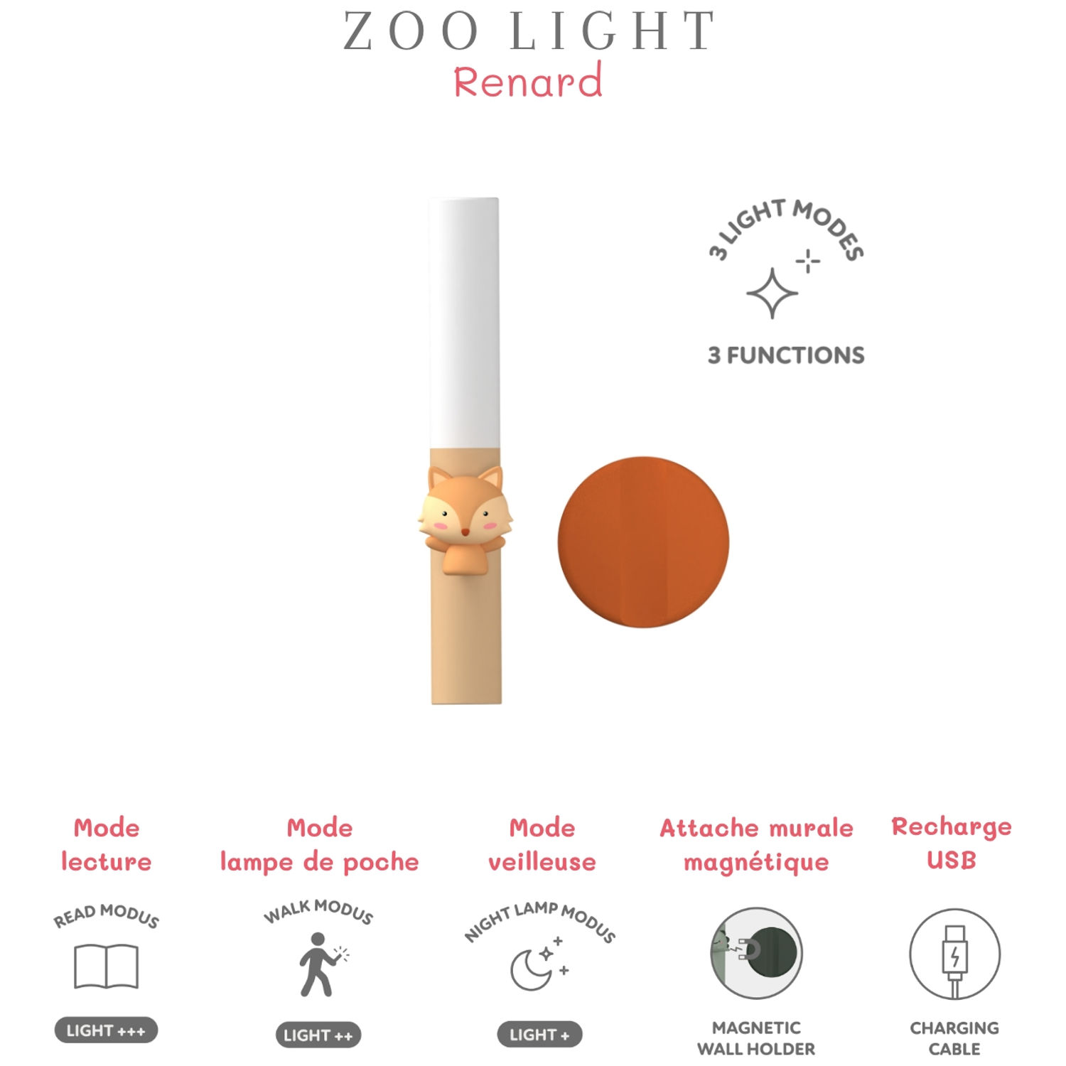 Lampe nomade 3 en 1 Zoo Light Fox (The Zoofamily) - Image 7
