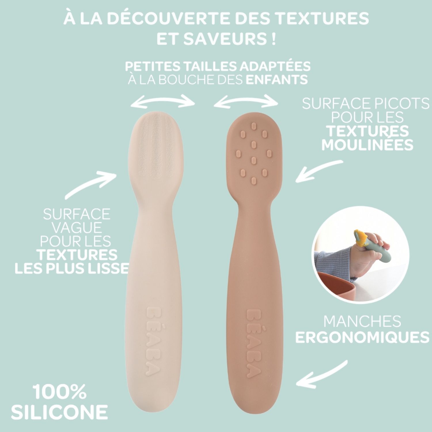 Lot de 2 précuillères en silicone Pralin et Argile (Béaba) - Image 3
