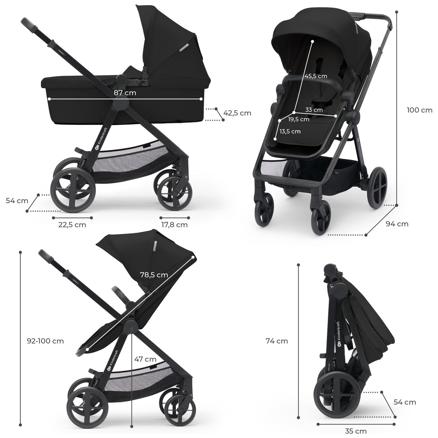 Poussette 4 en 1 Newly Classic Black (Kinderkraft) - Image 8
