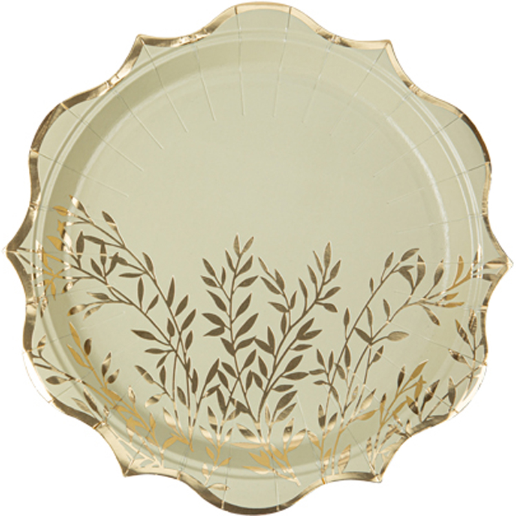 Arty Fêtes Factory - Lot de 8 assiettes Jolis Brins vert sauge et or