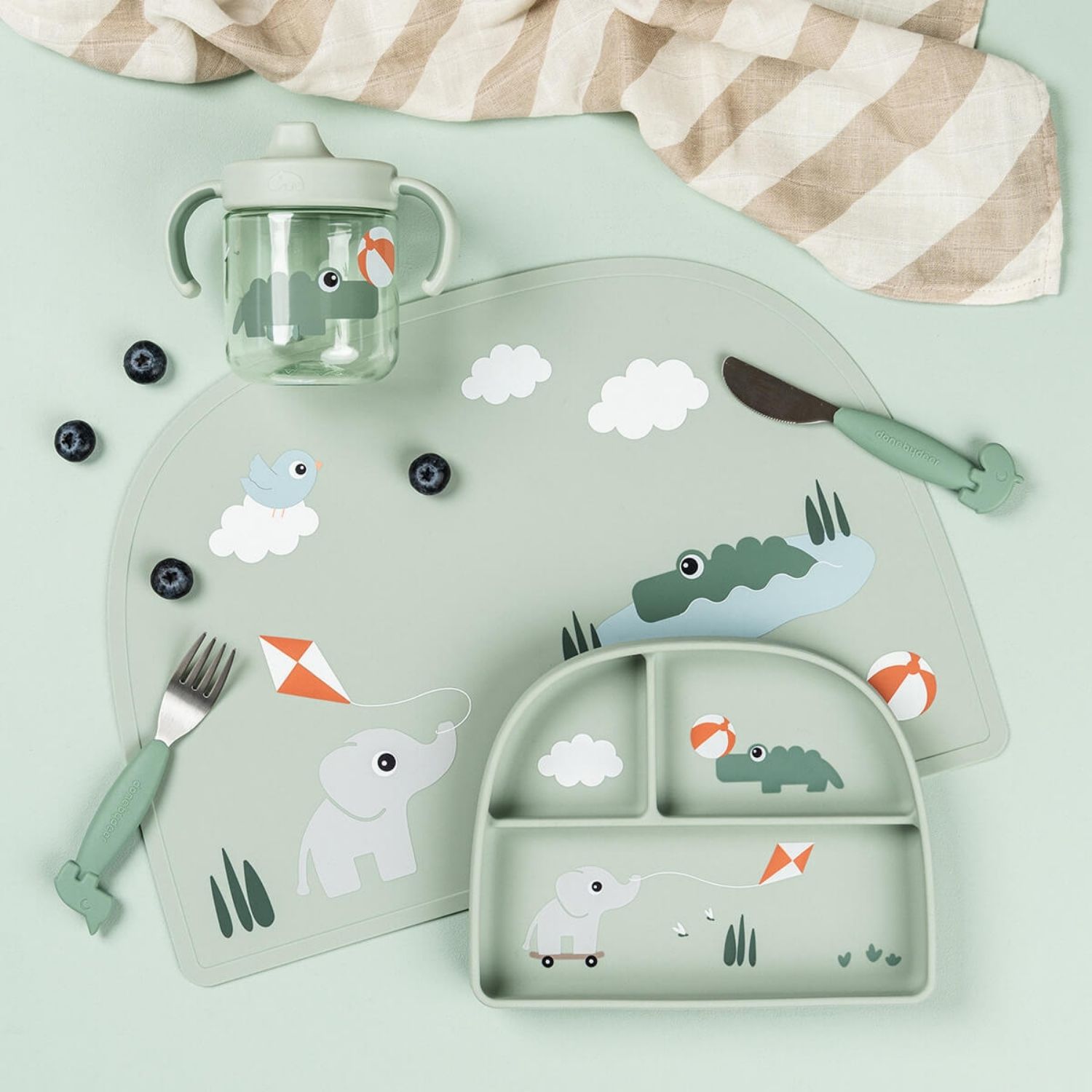 Done by deer - Assiette à compartiments ventouse Playground Vert