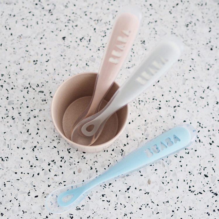 Lot de 4 cuillères en silicone 1er âge bleu, rose et gris (Béaba) - Image 2