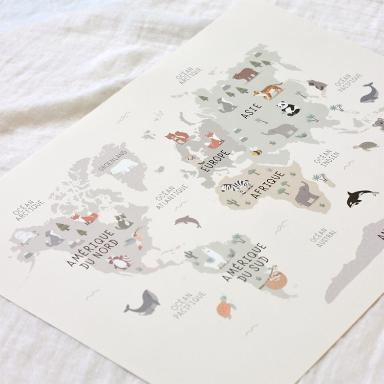 Affiche carte du monde animaux (42 x 29,7 cm) (Zü) - Image 2