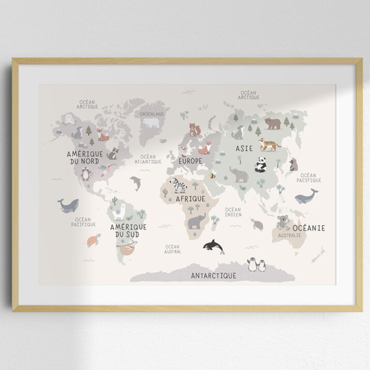 Affiche carte du monde animaux (42 x 29,7 cm) (Zü) - Image 3