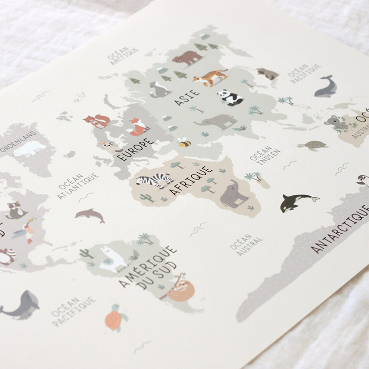 Affiche carte du monde animaux (42 x 29,7 cm) (Zü) - Image 4