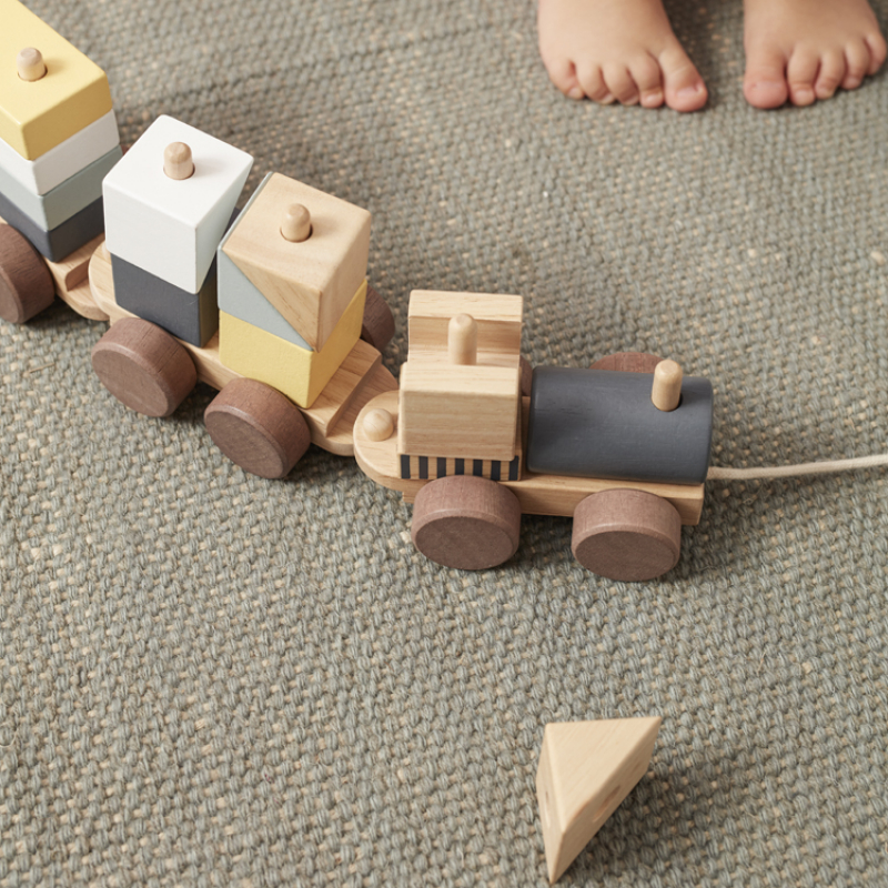 Train blocs de construction avec cubes naturel (Kid's Concept) - Image 4