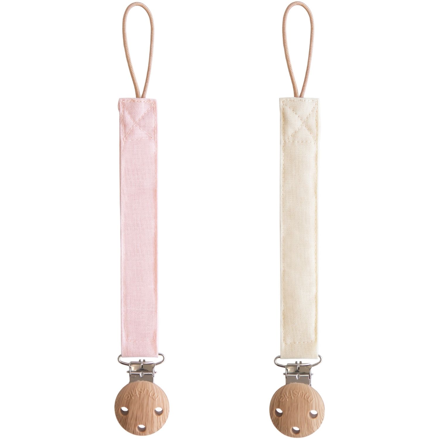 Lot de 2 attaches-sucettes en lin Blush-Cream