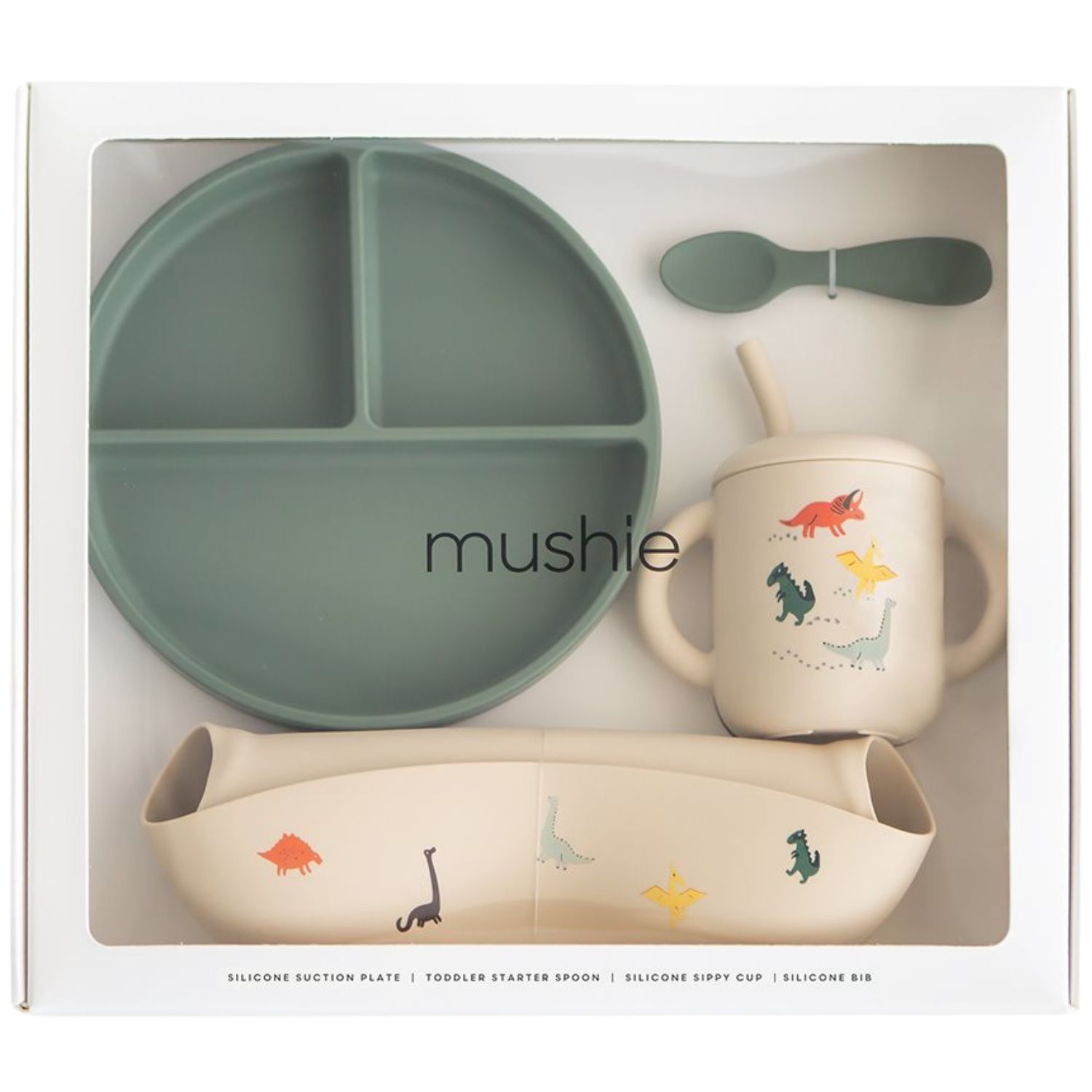 Mushie - Coffret repas en silicone Dino (4 pièces)