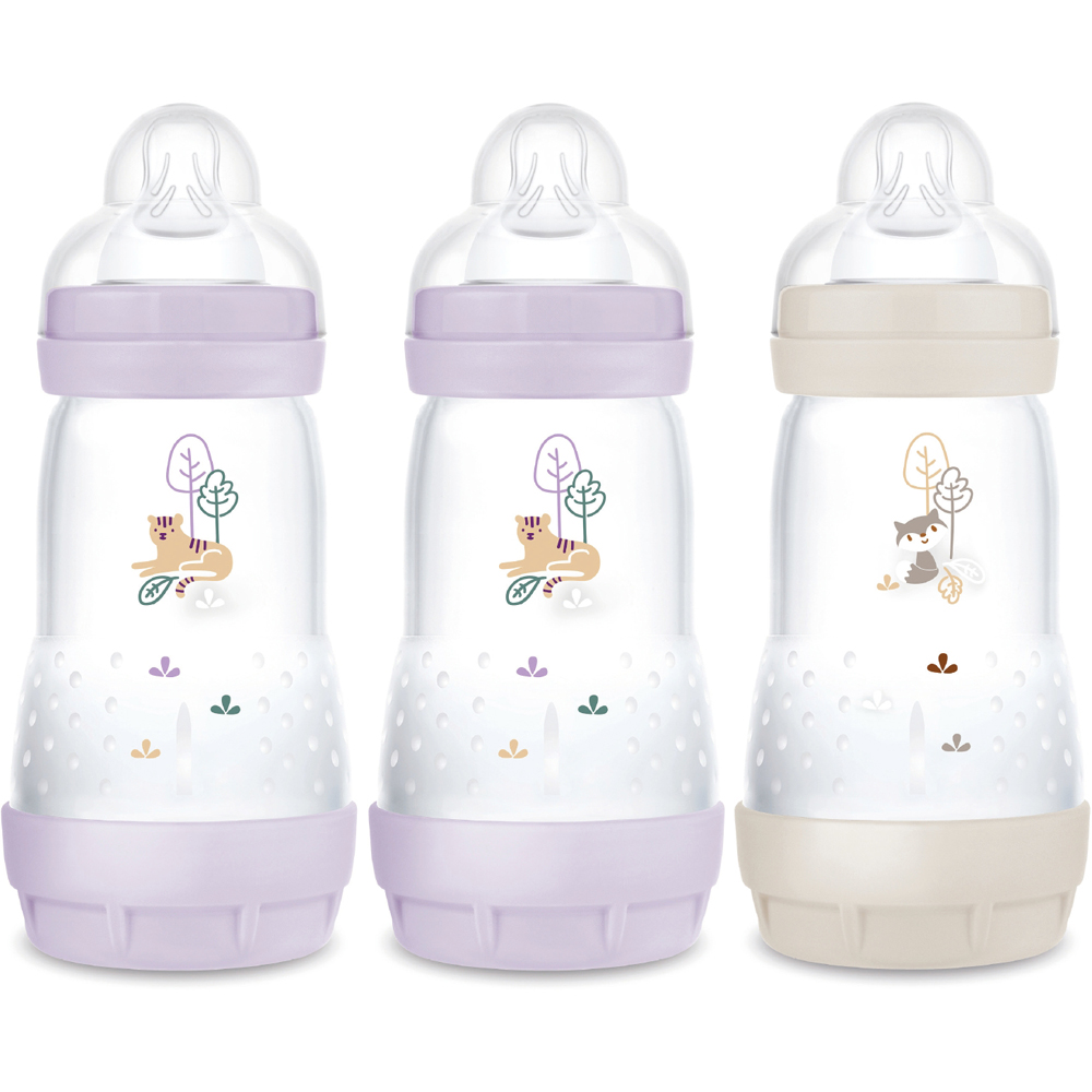 3 biberons Easy Start 260ml Lilas+Lilas+Sable Tétine débit 2 (MAM) - Image 1