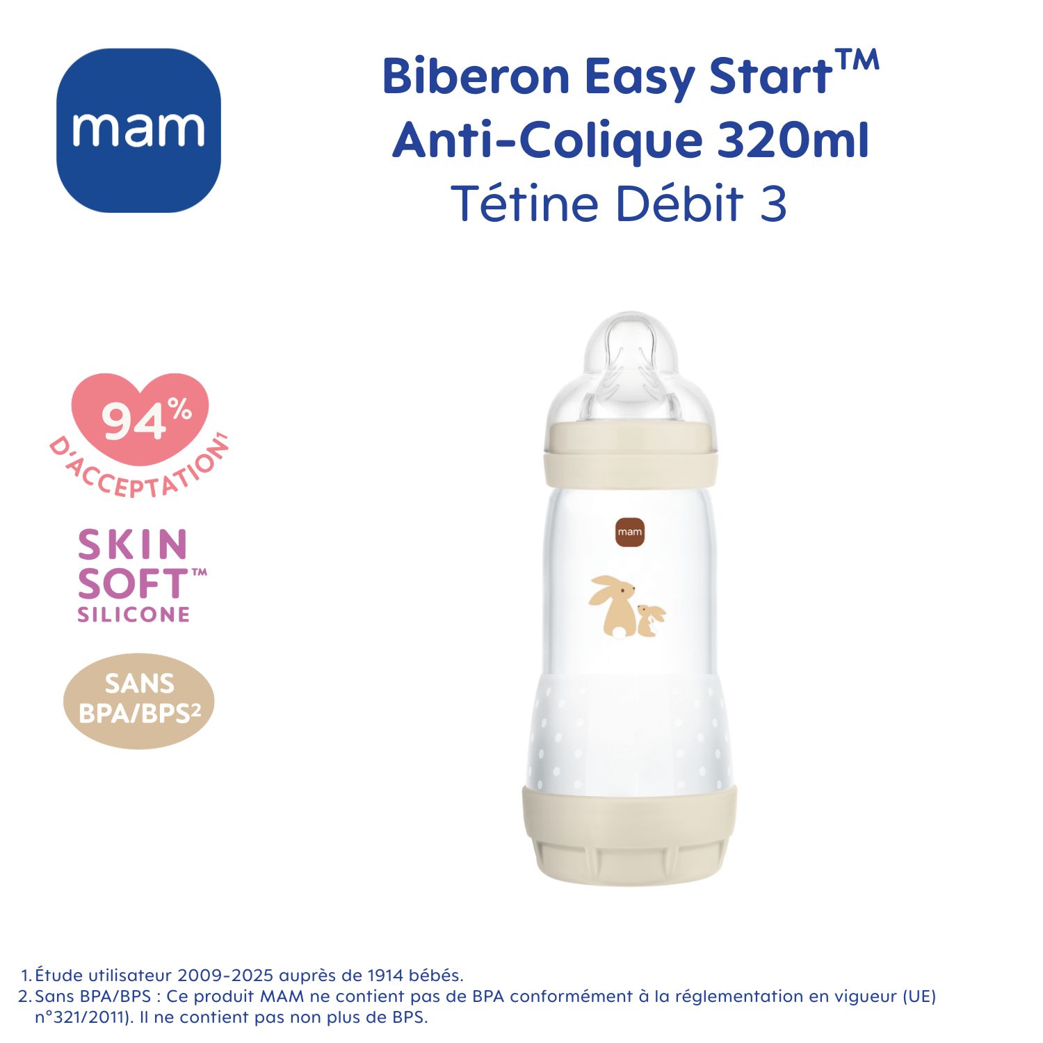 3 biberons Easy Start 260ml Lilas+Lilas+Sable Tétine débit 2 (Mam) - Image 8