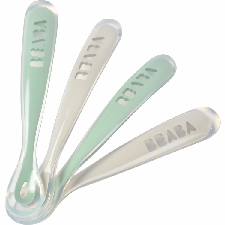 Lot de 4 cuillères 1er âge en silicone gris et vert sauge (Béaba) - Image 1